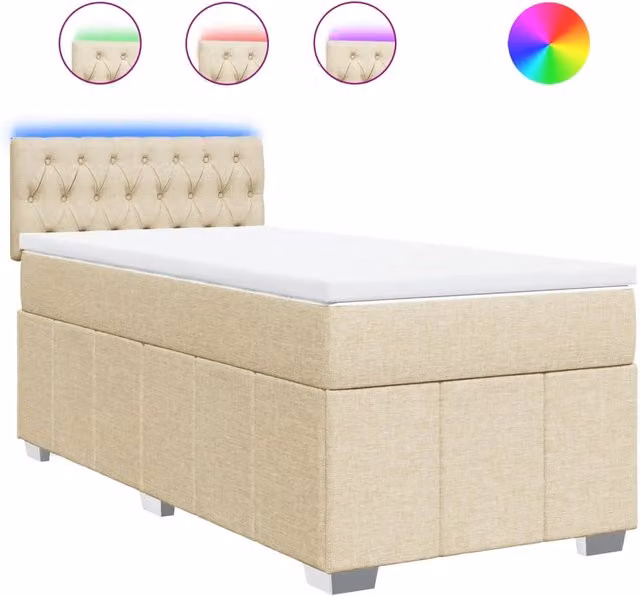 Letto singolo | Letto per adulti | Giroletto a Molle con Materasso Crema 100x200 cm in Tessuto