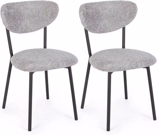 Set di 2 sedie Ludmilla GIORDANOSHOP in tessuto bouclé grigio chiaro L 47 x P 50 x H 77,5 cm