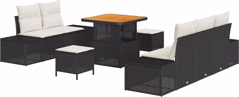 Set Divano da Giardino con cuscino 8 pcs Nero polyrattan