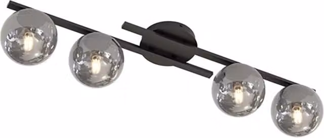 Plafoniera Moderna Menes Luceart-Classic in Metallo Nero con 4 Luci a Sfera in Vetro Trasparente e Bianco, Attacco E14