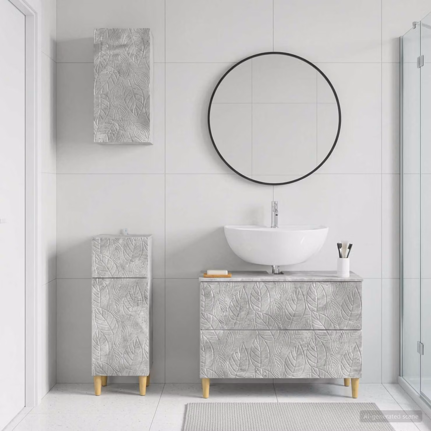 Set di armadietti da bagno vidaXL DELFT in 3 pezzi, design minimalista, colore grigio cemento, con mobile sottolavabo e pensili a parete