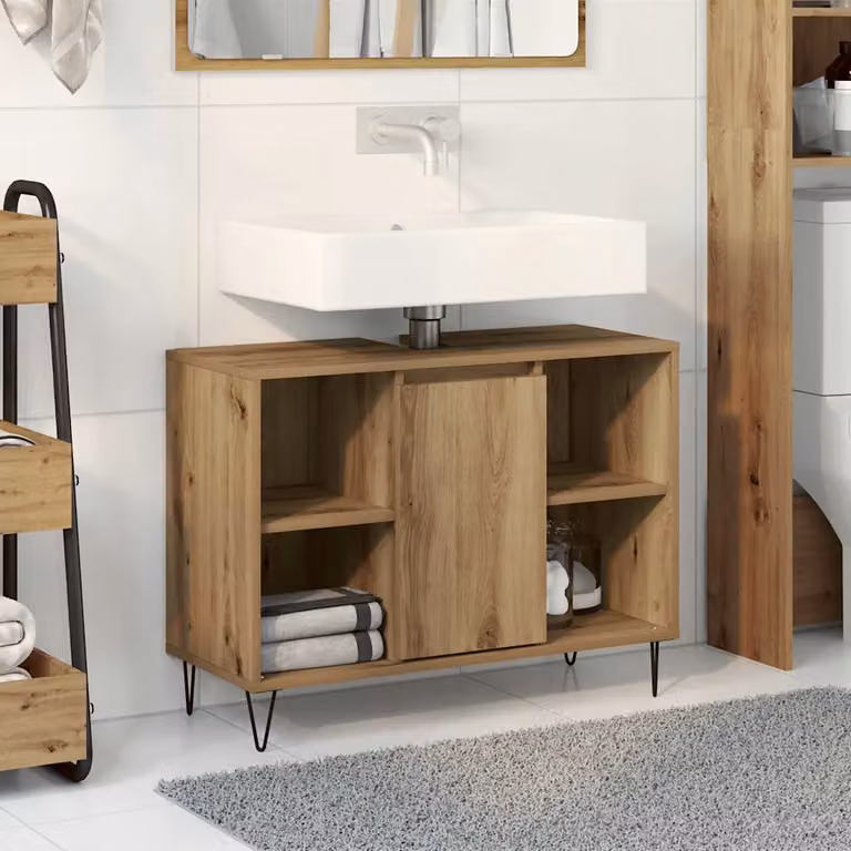 Mobile da bagno vidaXL moderno in legno marrone con ante a battente e ripiani interni L: 80 cm, P: 33 cm, H: 60 cm