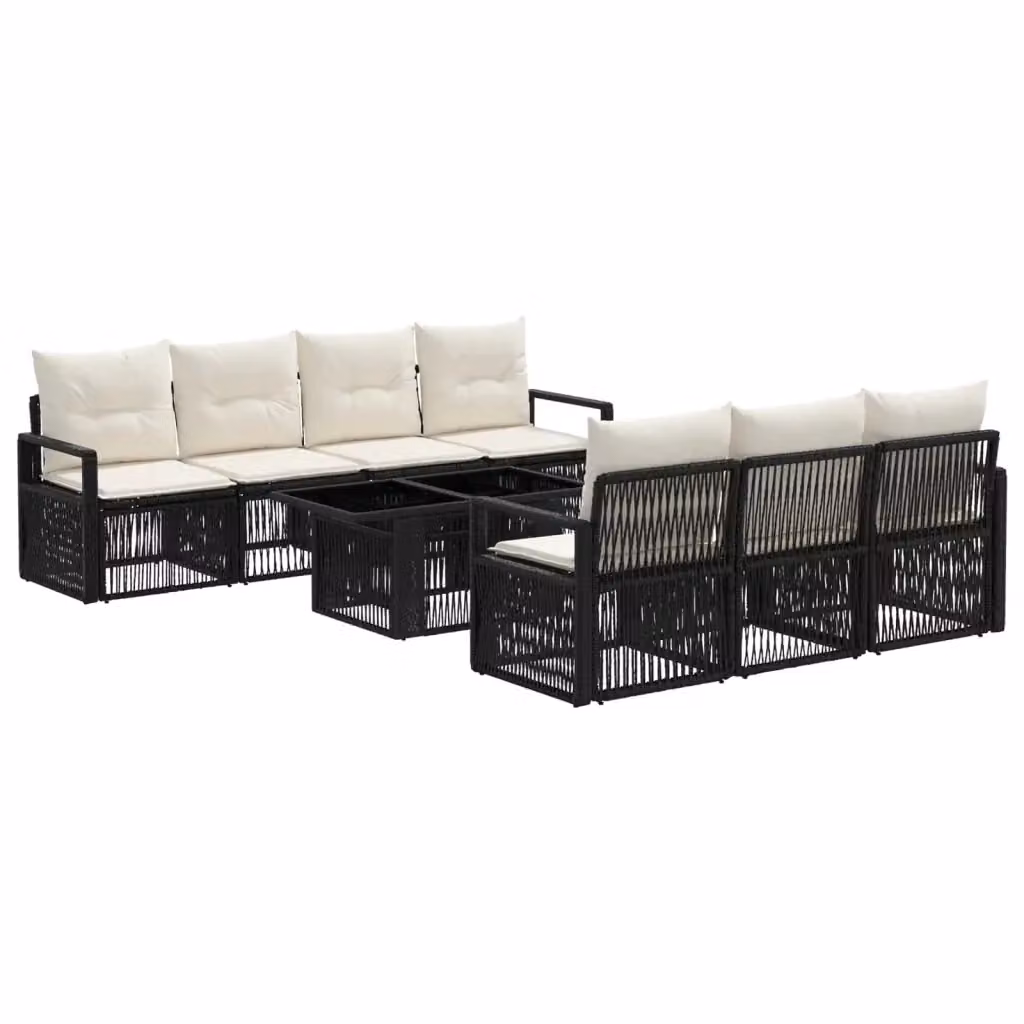 Set Divano da Giardino a L con Polyrattan vidaXL, 8 Pezzi, Nero e Bianco Crema, con Tavolino e Cuscini – 2