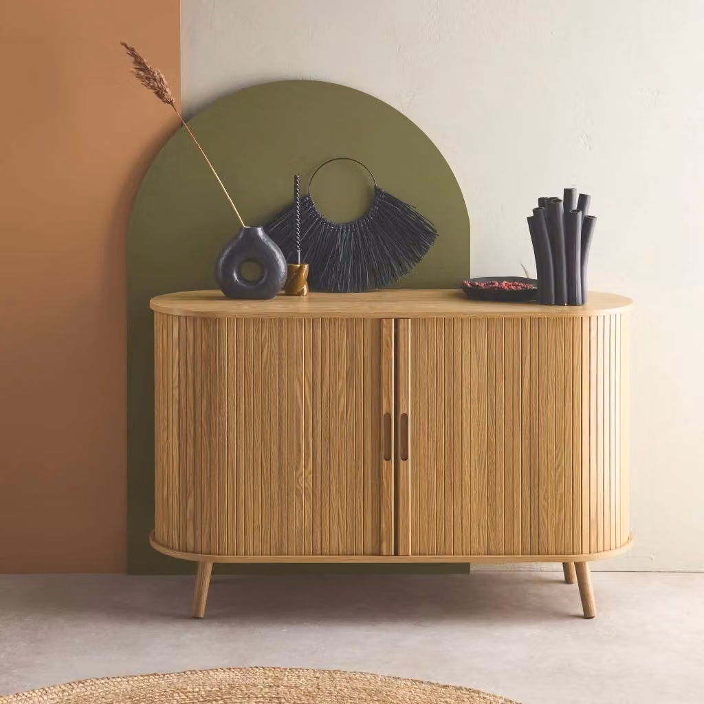 Credenza scandinava Sweeek in legno marrone naturale per soggiorno, L: 120 cm – 2
