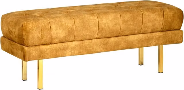 Panca Giallo Tessuto imbottito Velluto Accento di metallo Gambe d'oro Panca da letto Sgabello