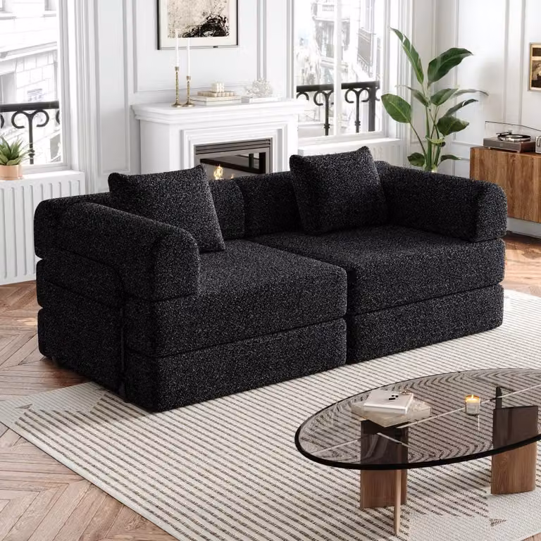 Divano letto - Letto a scomparsa - Letto per ospiti - Divano trasformabile in letto - Poltrona letto - Tessuto chenille, colore grigio moderno