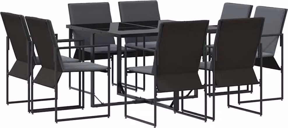 Set da Pranzo per Giardino 9 pcs Nero Acciaio