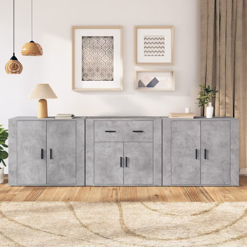 Set di 3 credenze vidaXL in legno e MDF, colore grigio cemento opaco