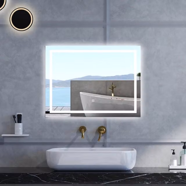 Specchio da bagno rettangolare AICA con retroilluminazione LED dimmerabile, funzione memoria e antifog, L: 80 cm, H: 60 cm, colore bianco