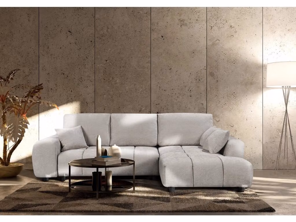 Divano letto angolare destro Verneuil in tessuto beige con struttura in legno e coperture rimovibili, 3 posti, L/P/H: 265 x 103 x 77,3 cm, piano letto: 150 x 200 cm – 2