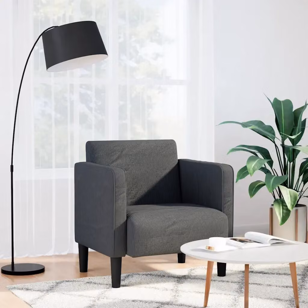 Poltrona Lounge Moderna in Tessuto a Coste Grigio con Braccioli – 2