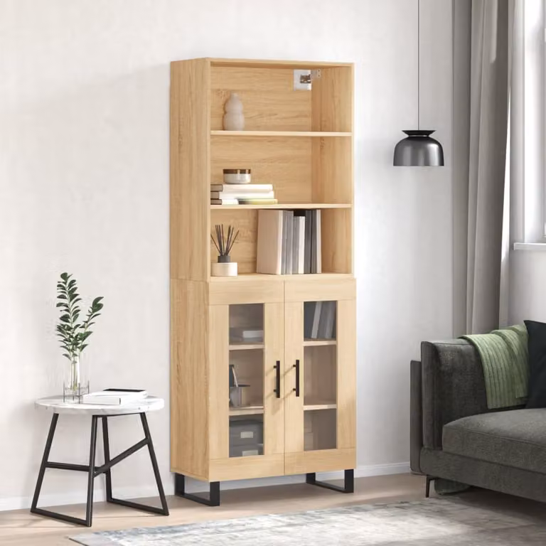 Credenza moderna vidaXL in legno multistrato color rovere sonoma, L: 69,5 cm, P: 34 cm, H: 180 cm