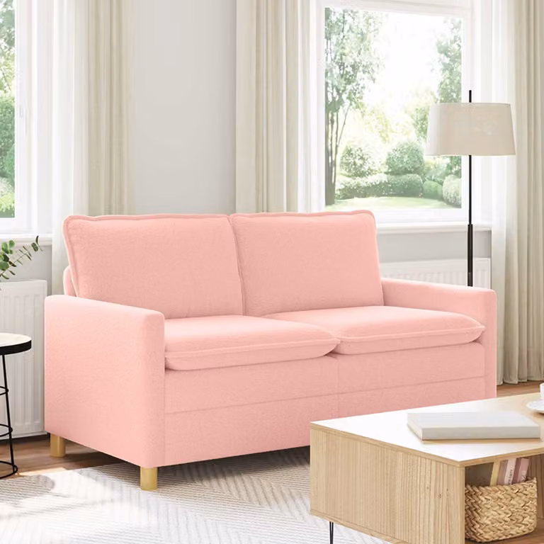 Divano moderno vidaXL in tessuto rosa con struttura in metallo e coperture rimovibili L: 156 cm, P: 81 cm, H: 87,5 cm