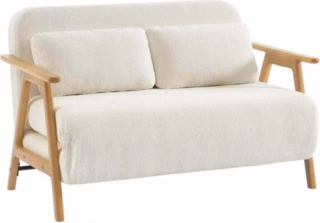 Divano letto convertibile in legno di hevea e bouclé testurizzato, 2