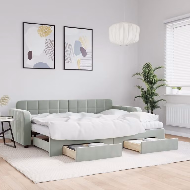vidaXL Divano Letto con Cassetti in Velluto Grigio Chiaro L 200 x P 80 cm