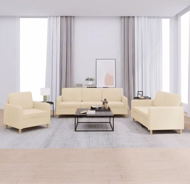 Set di divani 3 pezzi vidaXL in tessuto beige con cuscini per soggiorno moderno – 1