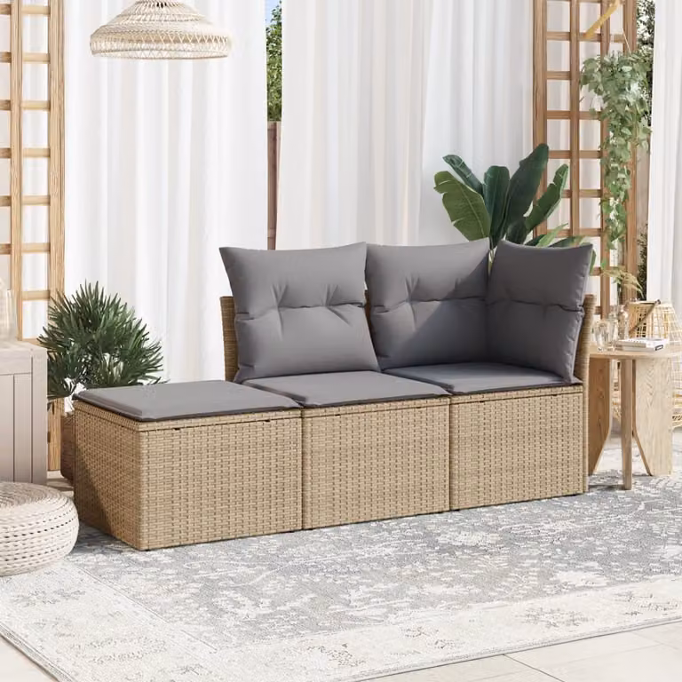 Set Divano da Giardino a L vidaXL con Cuscini Beige e Grigio in Polyrattan e Metallo