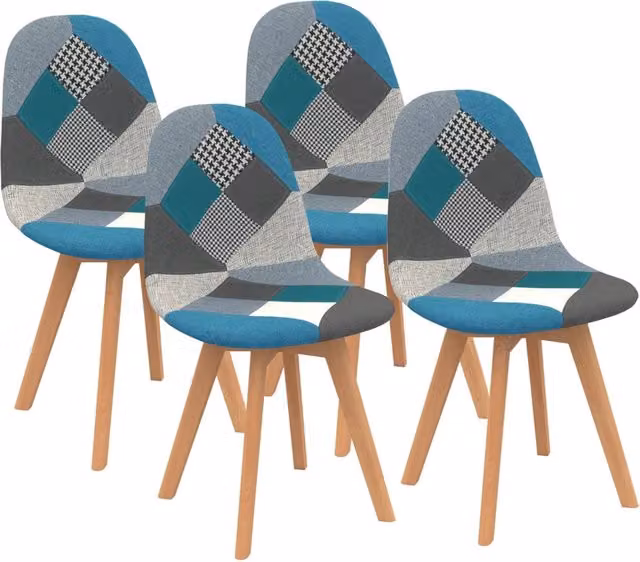 Set di 4 sedie da pranzo in stile scandinavo IDMarket SARA con motivo patchwork blu e grigio – 1