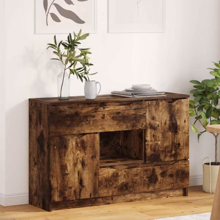 Credenza moderna vidaXL in rovere fumé e legno, L 100 x P 30 x H 65,6 cm