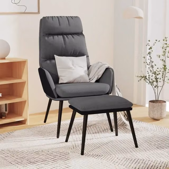 Poltrona Relax con Sgabello vidaXL in Tessuto e Similpelle Grigio – 1