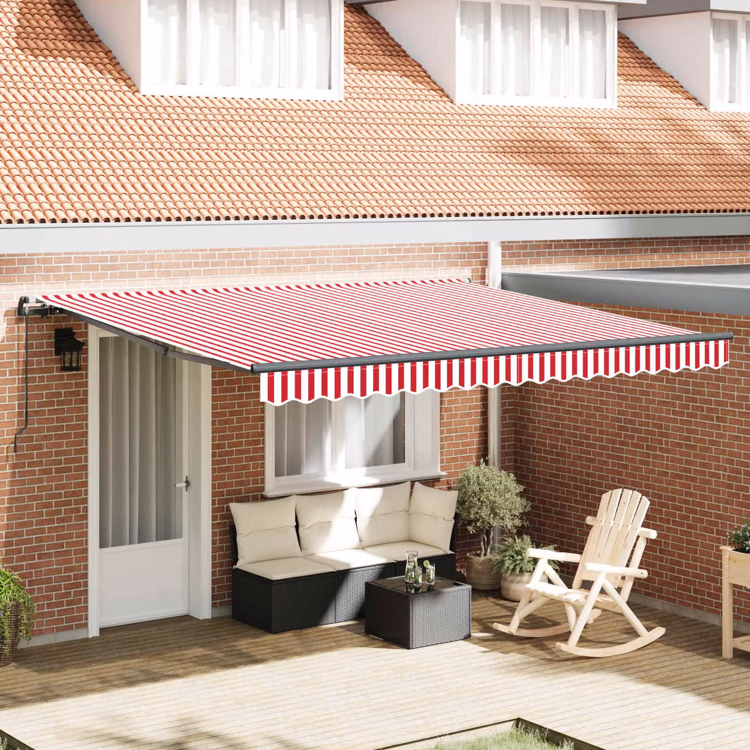 Tenda retrattile vidaXL con bracci pieghevoli in alluminio e tessuto in poliestere, Rosso e Bianco, L: 400 cm, P: 350 cm