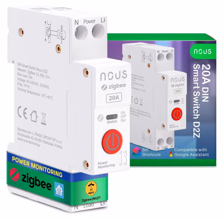 Interruttori Zigbee per montaggio su guida DIN, 20A, interruttori intelligenti con monitoraggio dell'energia, compatibili con Zigbee2MQTT, Home Assistant, Alexa e Google Home, controllo remoto tramite app, controllo vocale e timer