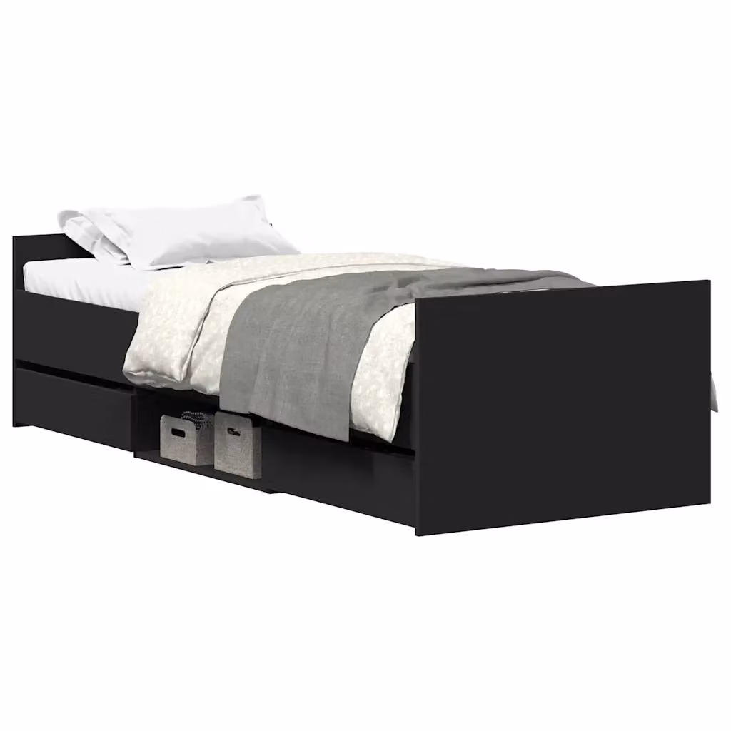 vidaXL Giroletto con Testiera e Pediera Nero in Legno e MDF L: 100 cm, P: 200 cm, H: 103 cm – 2