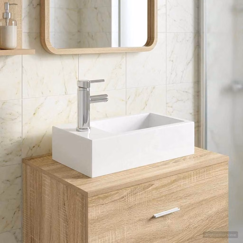 Lavabo con rubinetto e scarico vidaXL, Argento e Bianco, L 45,5 cm x P 25,5 cm x H 13 cm