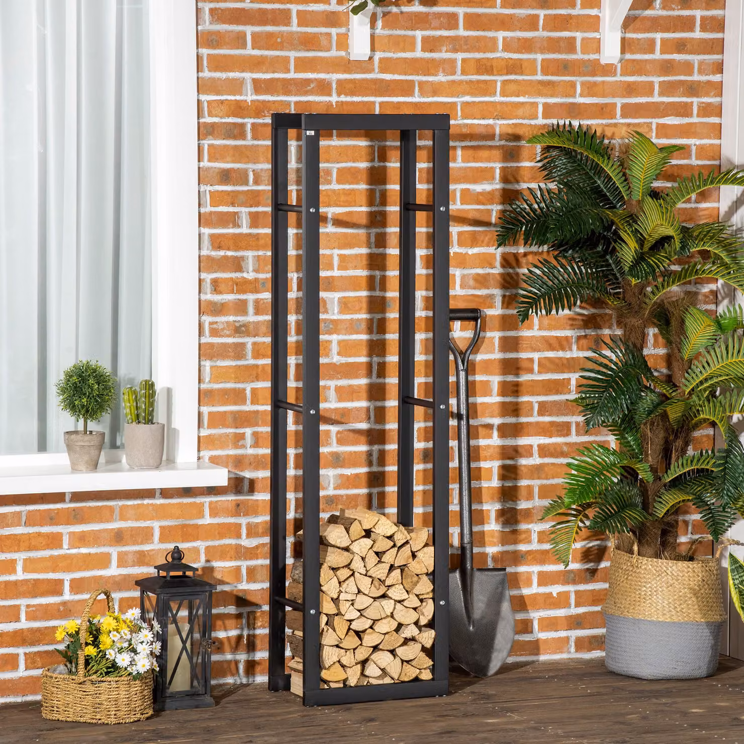 Portapegna per Camino HOMCOM in Metallo Nero per Interno ed Esterno H: 150 cm, L: 40 cm, P: 25 cm – 2