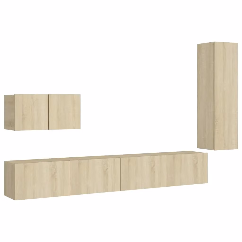 Set di mobili porta TV moderno vidaXL in legno multistrato marrone da 4 pezzi con montaggio a parete – 2