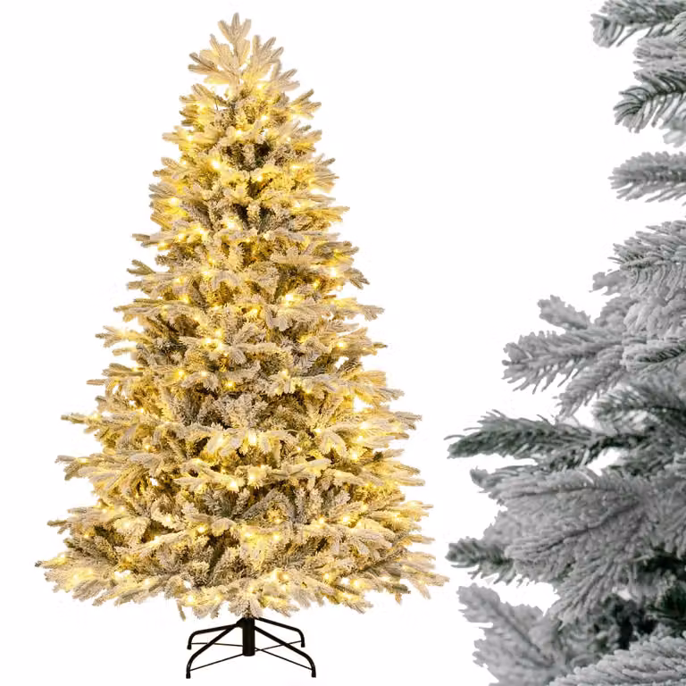 COSTWAY Albero di Natale artificiale 210 cm, albero di Natale 1328 punte di rami misti con neve, 450 LED bianchi caldi, albero di Natale, bianco verde
