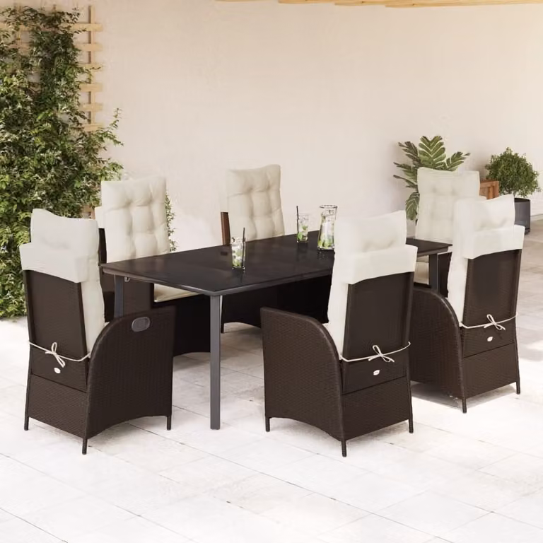 Maison Exclusive - Set da Pranzo da Giardino 7pz con Cuscini in Polyrattan Marrone