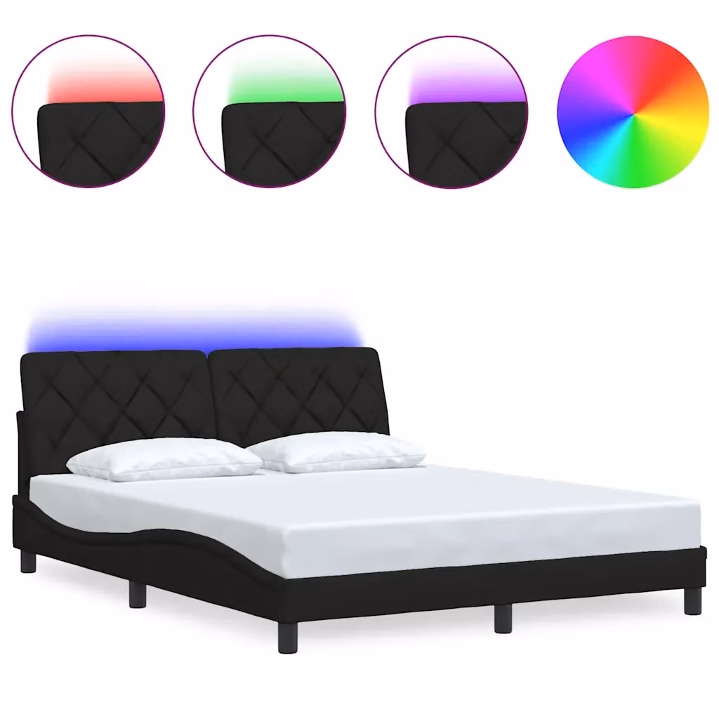 Letto contenitore con LED e porta USB vidaXL in tessuto nero L/P/H: 200 x 160 x 74,5 cm – 2