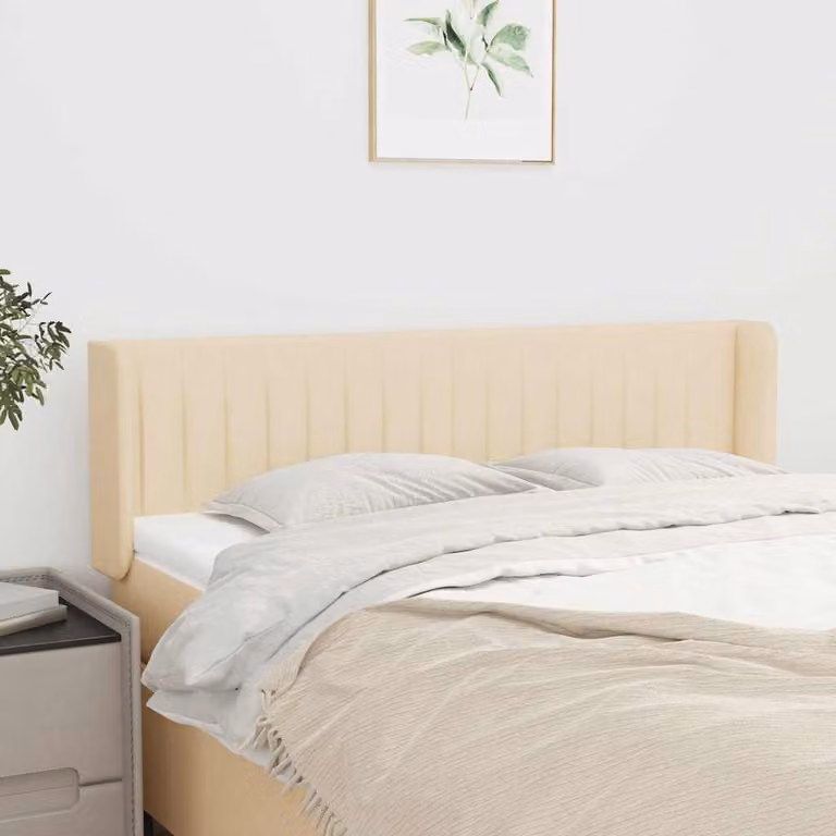 Testiera ad orecchio vidaXL in tessuto beige con struttura in legno L: 147 cm, P: 16 cm, H: 78-88 cm