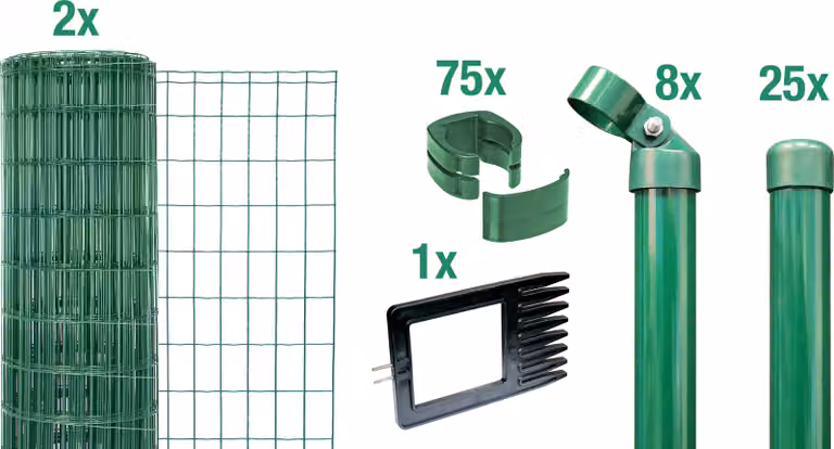 Alberts 668990 Fix-Clip Pro come set completo di recinzione, da fissare nel calcestruzzo, verde, altezza 153 cm, lunghezza 50 m