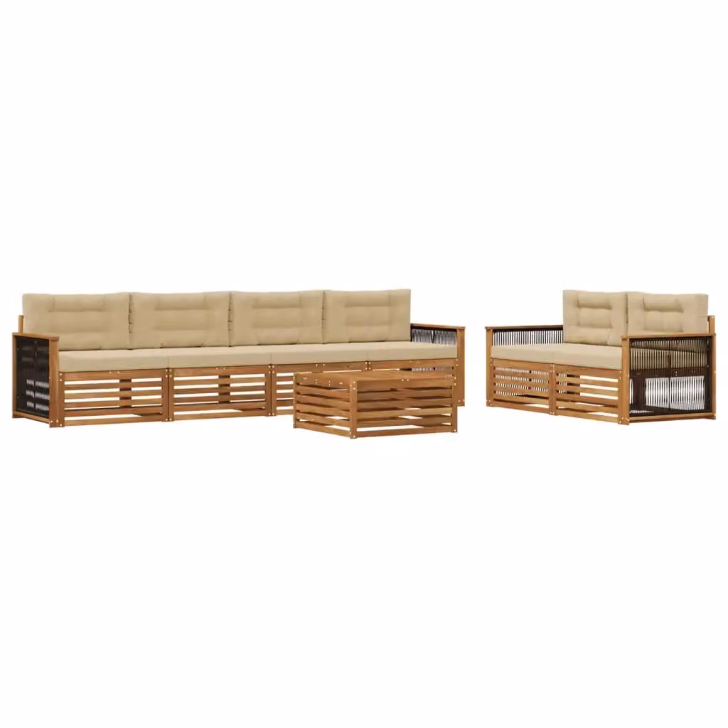 Set di divani da esterno vidaXL in legno di acacia con cuscini beige e tavolino da giardino – 2