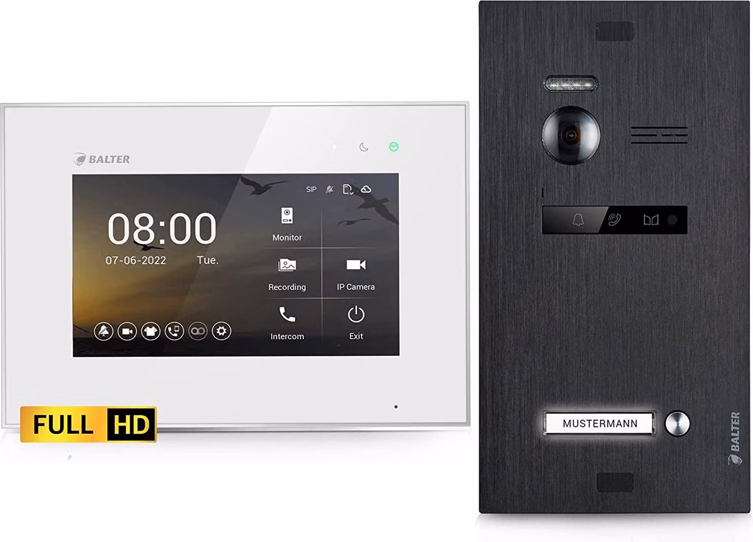 Videocitofono HD per casa monofamiliare, 1x monitor, Balter EVO HD nero