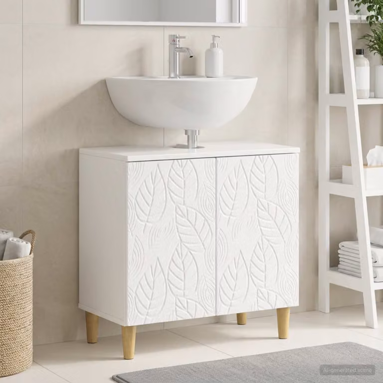 Armadio per lavabo da bagno vidaXL DELFT bianco lucido con ante a battente
