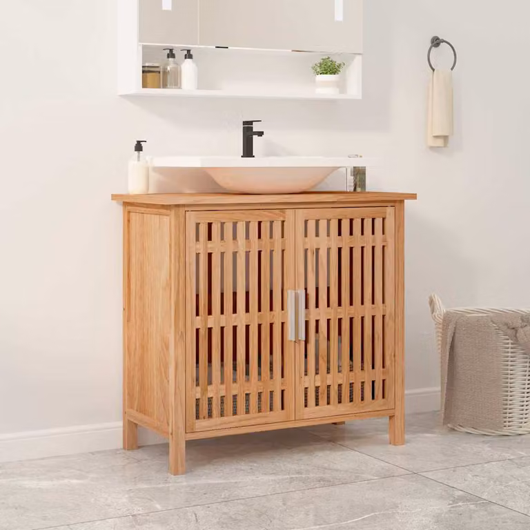 Mobile Lavabo da Bagno vidaXL in Legno Massello di Noce, Marrone, L: 66 cm, P: 29 cm, H: 61,5 cm