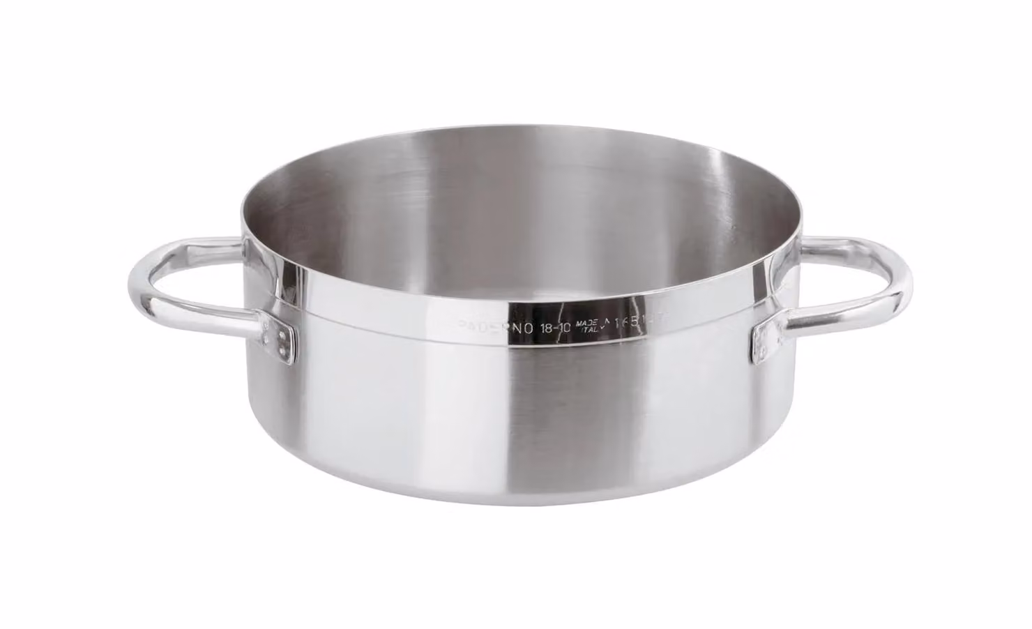 Casseruola Bassa Serie 1100 in acciaio inox con due maniglie per induzione, diam.20cm