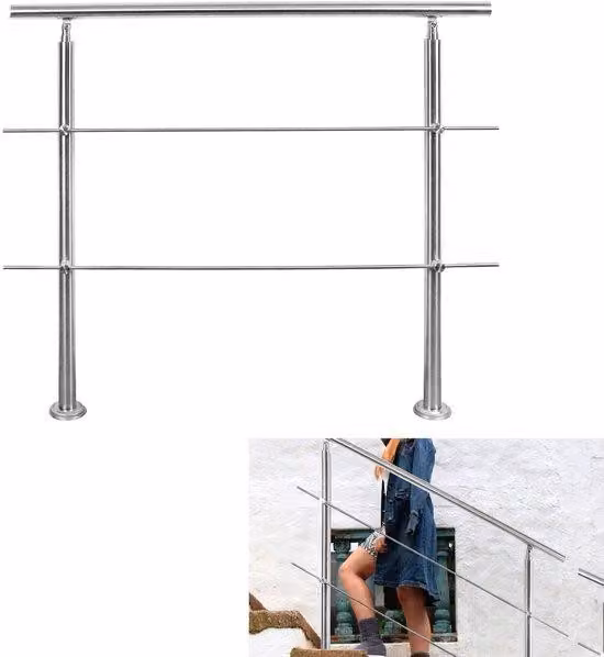 Scala di sicurezza per scale a pioli da 100 cm con 2 traverse in acciaio inossidabile, color argento, facile da installare, set adatto a tutti i tipi di scale