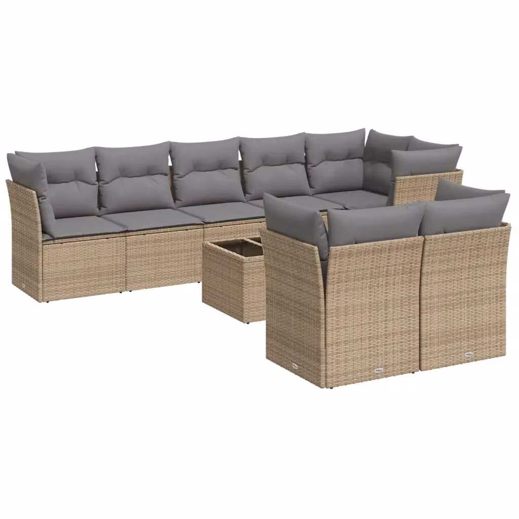 vidaXL Set Divano da Giardino a L 9 pz in Polyrattan con Cuscini Beige e Tavolino da Esterno – 2