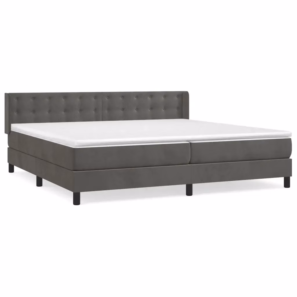 Letto Ibrido vidaXL con Giroletto a Molle e Materasso in Velluto Grigio e Bianco, Struttura in Legno di Larice e Metallo, 200 x 200 cm – 2