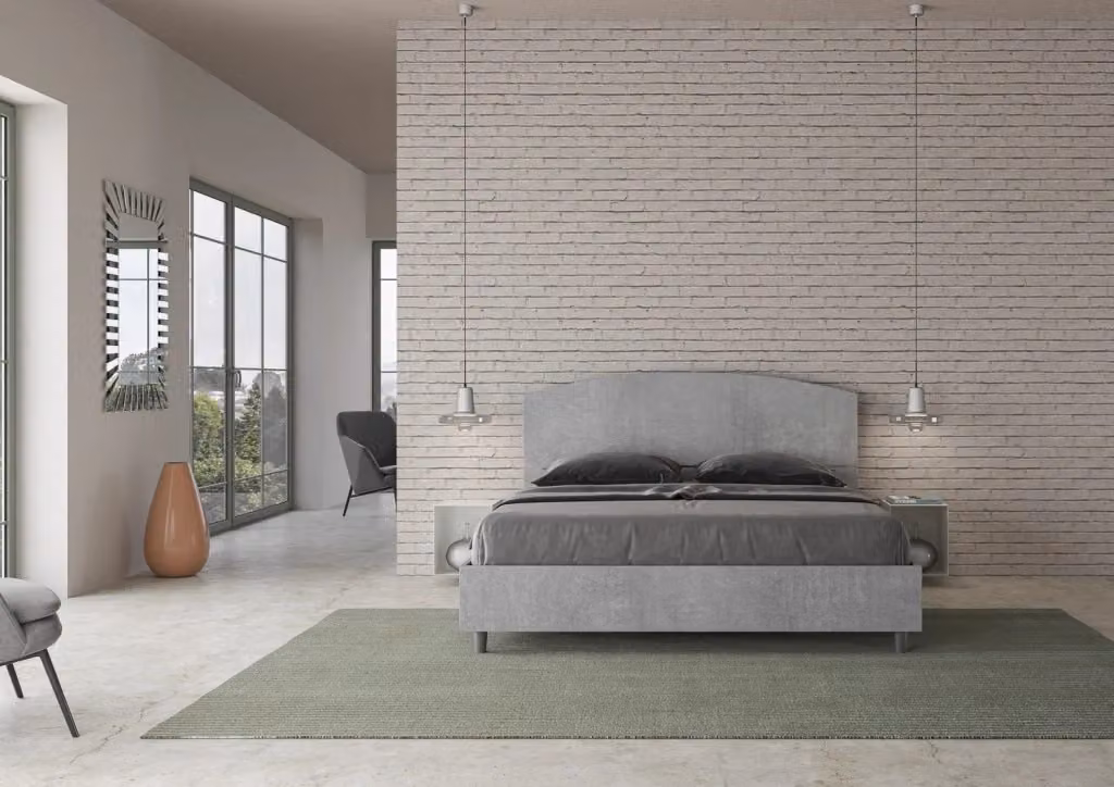 Letto Matrimoniale Giordanoshop Grigio con Rete in Listelli di Legno L: 160 cm, P: 200 cm, H: 109 cm – 2