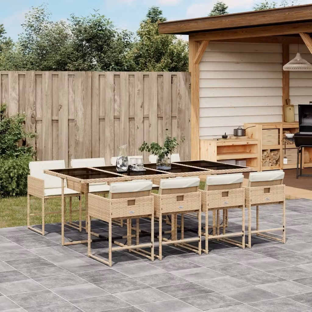 Maison Exclusive - Set da Pranzo da Giardino 9 pz con Cuscini Beige in Polyrattan