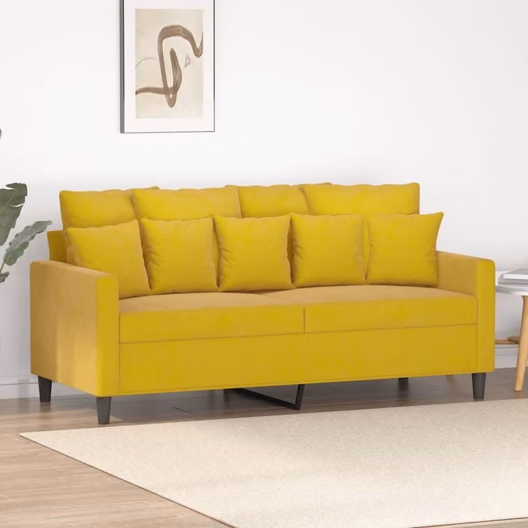 Divano a due posti, colore giallo, in velluto, dimensioni 140 cm