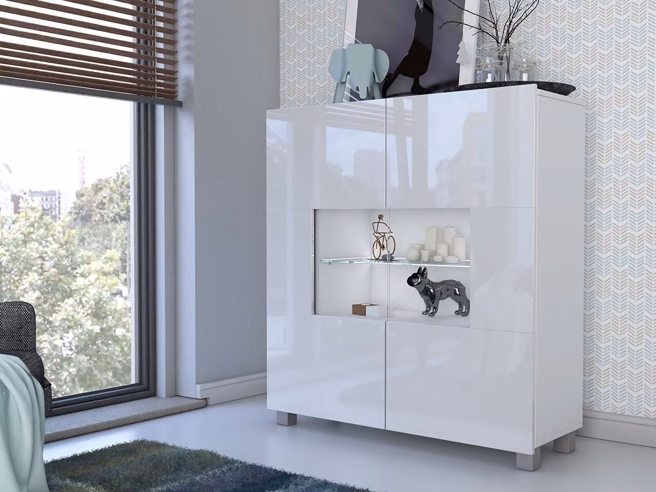 Cassettiera in vetro CHEMUNG 1 - bianco / bianco lucido