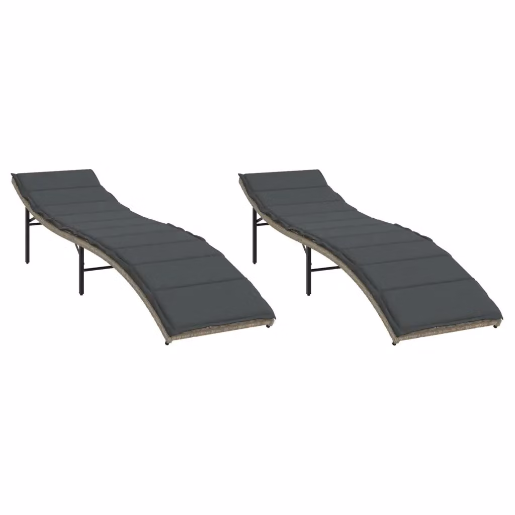 Set di 2 lettini prendisole vidaXL in polyrattan con cuscini grigi e poggiatesta regolabile – 2