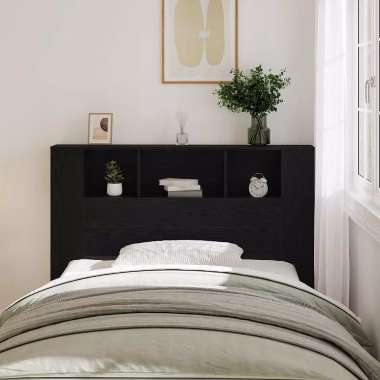 Testata del letto moderna vidaXL in legno ingegnerizzato nero con ripiano integrato L: 140 cm, H: 102,5 cm, P: 21,2 cm