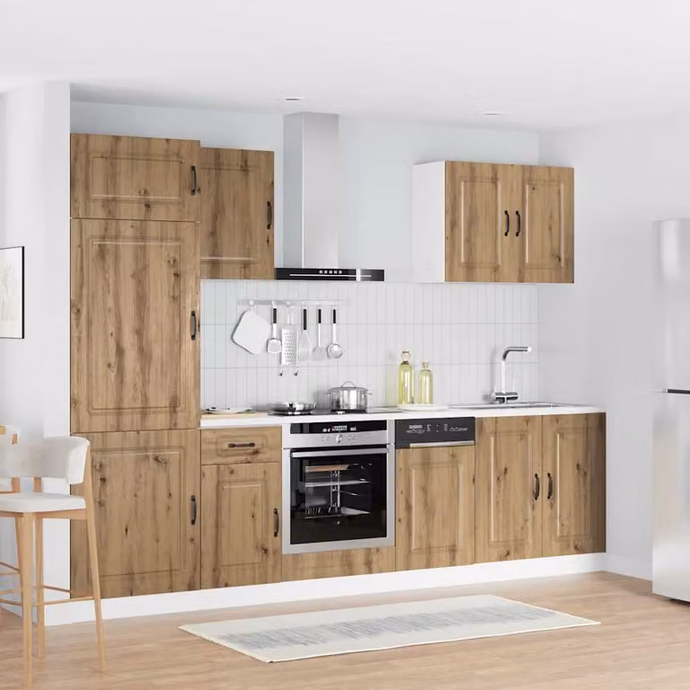 Set di mobili da cucina moderno vidaXL Kalmar composto da 7 pezzi in colore marrone con ante a cerniera e cassetti, L/P/H: 207 x 60 x 57 cm